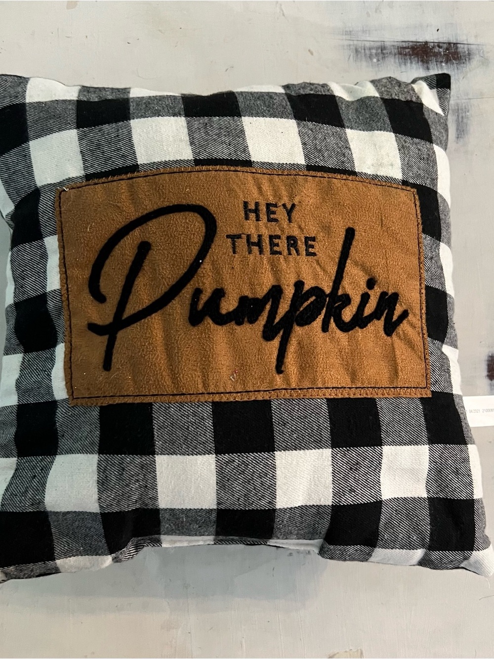 Hey There Pumpkin Black & Brown Buffalo Check Farmhouse Fall Decorative Pillow